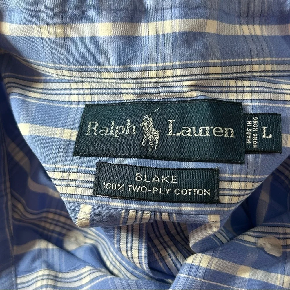 POLO Ralph Lauren Blake Men's Button Down Shirt Plaid Blue White Size Large